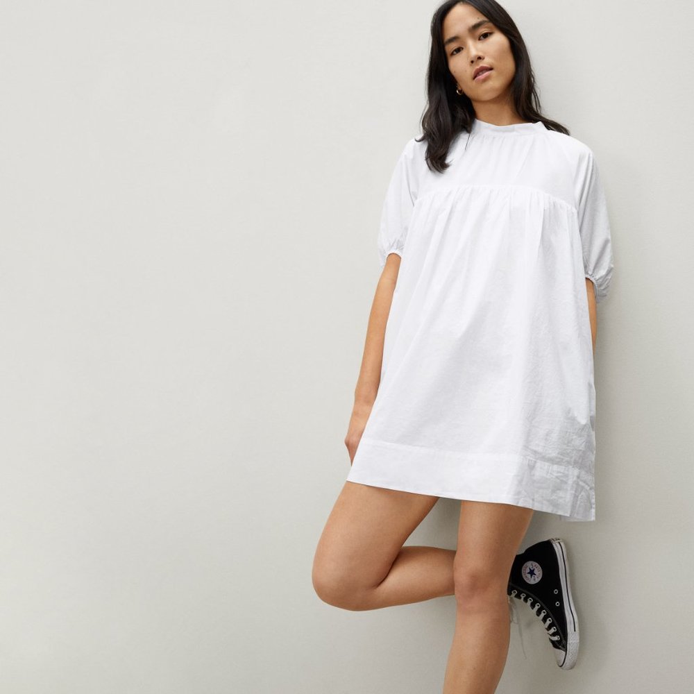 Everlane The Shirred Mini Dress in White